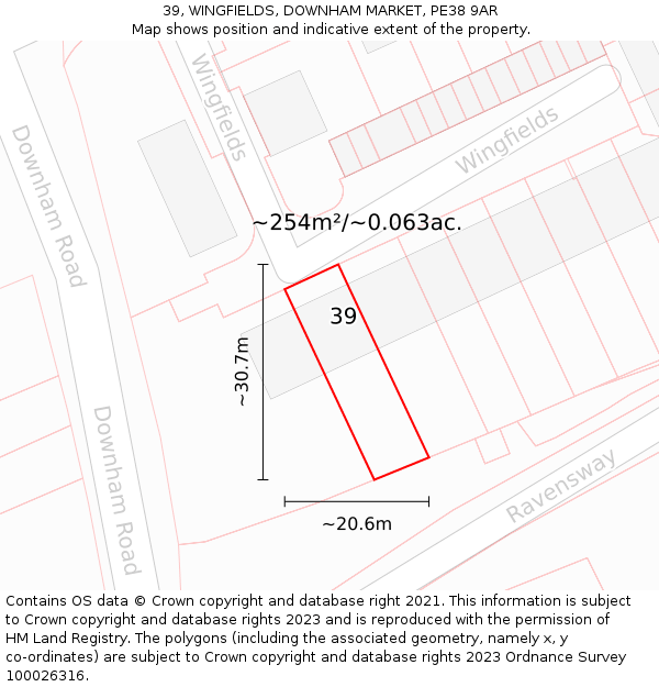 39, WINGFIELDS, DOWNHAM MARKET, PE38 9AR: Plot and title map