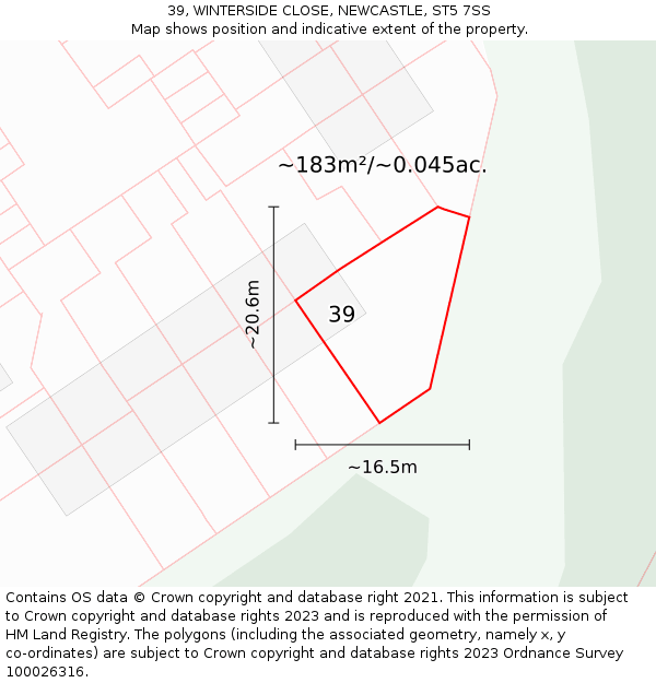 39, WINTERSIDE CLOSE, NEWCASTLE, ST5 7SS: Plot and title map