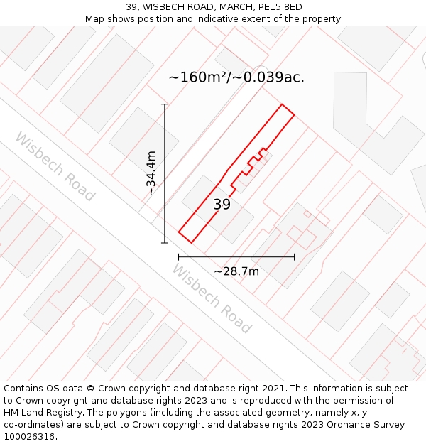 39, WISBECH ROAD, MARCH, PE15 8ED: Plot and title map