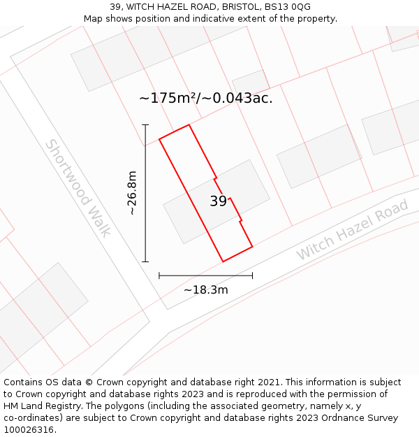 39, WITCH HAZEL ROAD, BRISTOL, BS13 0QG: Plot and title map