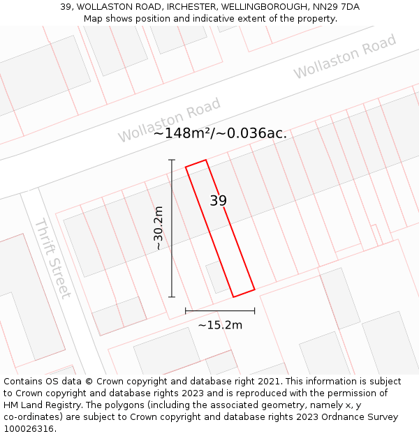39, WOLLASTON ROAD, IRCHESTER, WELLINGBOROUGH, NN29 7DA: Plot and title map