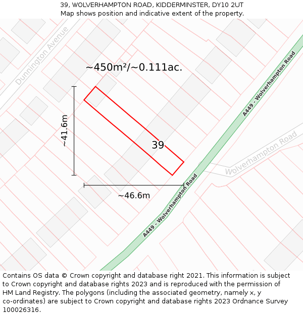 39, WOLVERHAMPTON ROAD, KIDDERMINSTER, DY10 2UT: Plot and title map