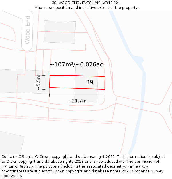 39, WOOD END, EVESHAM, WR11 1XL: Plot and title map