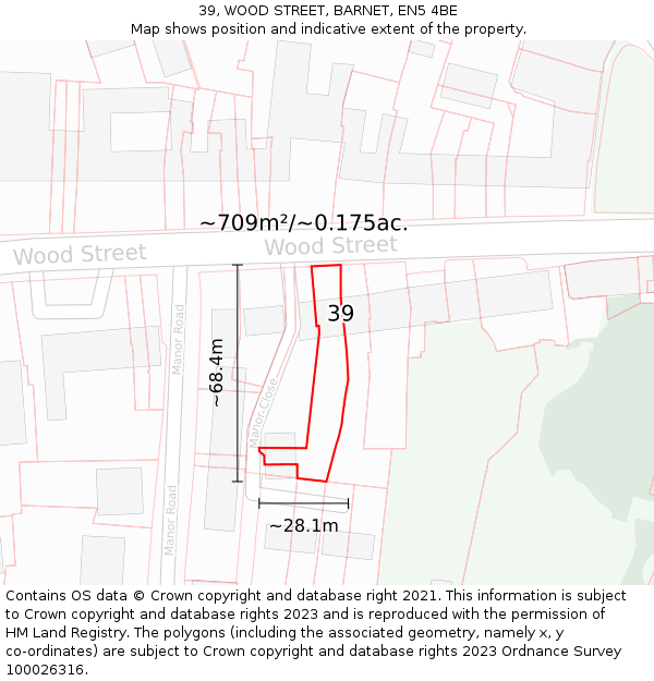 39, WOOD STREET, BARNET, EN5 4BE: Plot and title map