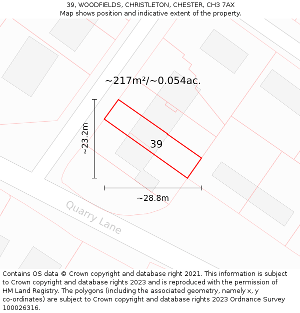 39, WOODFIELDS, CHRISTLETON, CHESTER, CH3 7AX: Plot and title map