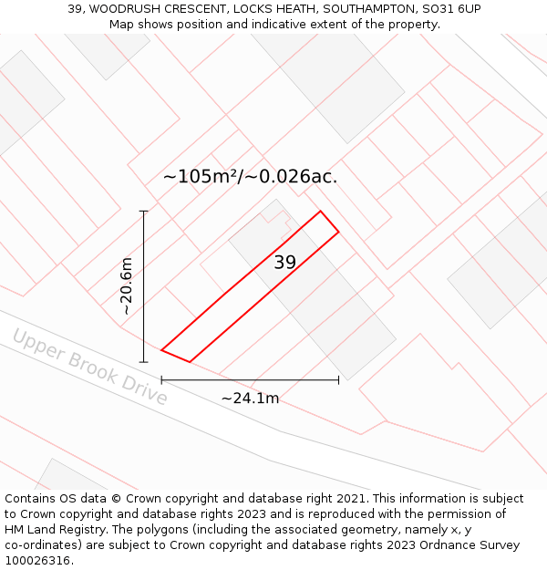 39, WOODRUSH CRESCENT, LOCKS HEATH, SOUTHAMPTON, SO31 6UP: Plot and title map
