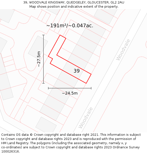39, WOODVALE KINGSWAY, QUEDGELEY, GLOUCESTER, GL2 2AU: Plot and title map