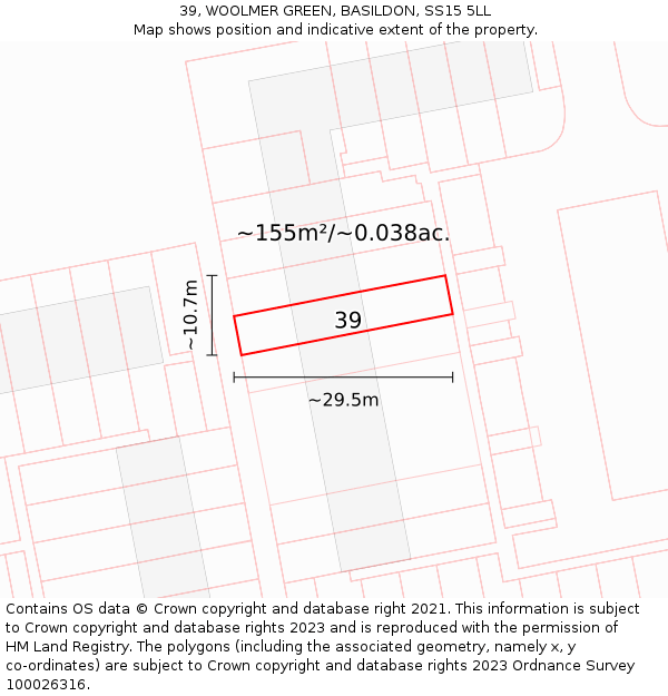 39, WOOLMER GREEN, BASILDON, SS15 5LL: Plot and title map