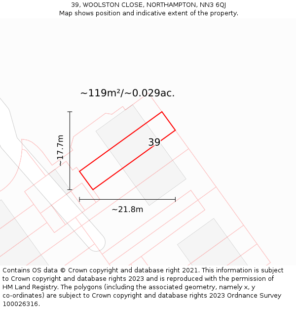 39, WOOLSTON CLOSE, NORTHAMPTON, NN3 6QJ: Plot and title map