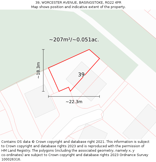 39, WORCESTER AVENUE, BASINGSTOKE, RG22 4PR: Plot and title map