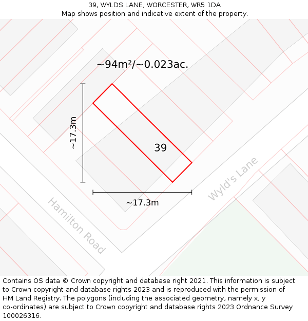39, WYLDS LANE, WORCESTER, WR5 1DA: Plot and title map