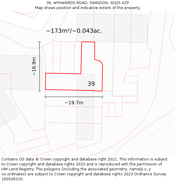 39, WYNWARDS ROAD, SWINDON, SN25 4ZP: Plot and title map
