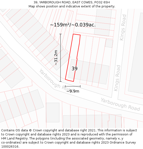 39, YARBOROUGH ROAD, EAST COWES, PO32 6SH: Plot and title map