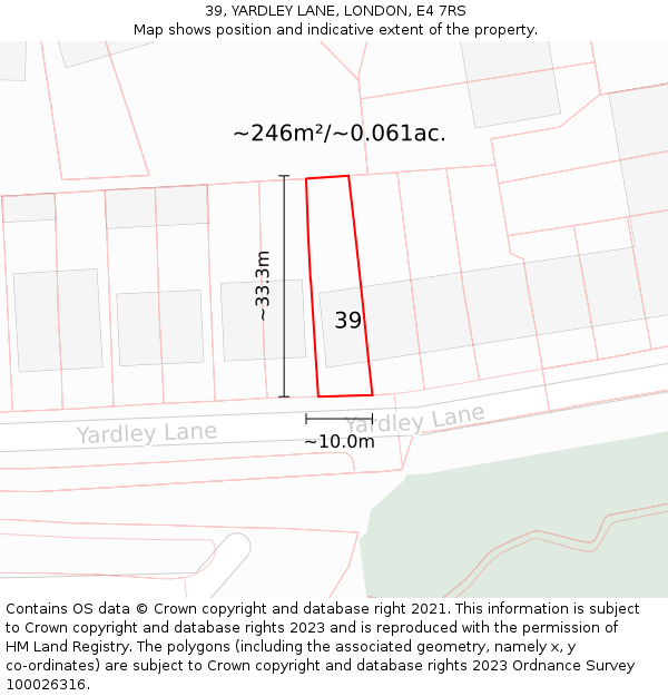 39, YARDLEY LANE, LONDON, E4 7RS: Plot and title map