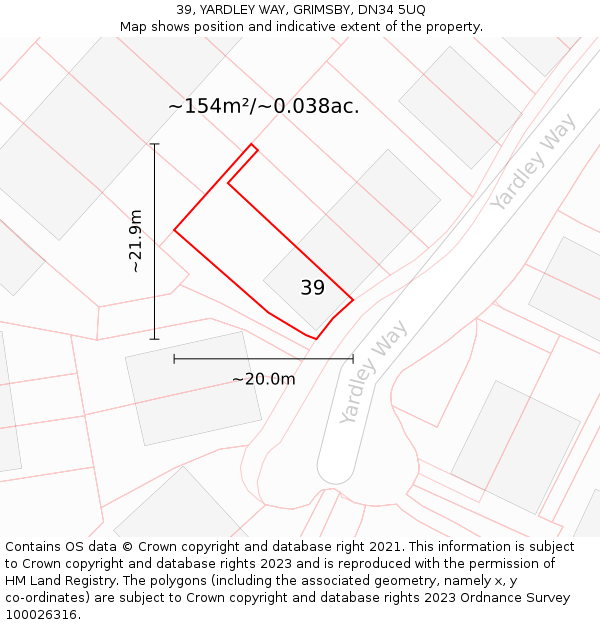 39, YARDLEY WAY, GRIMSBY, DN34 5UQ: Plot and title map