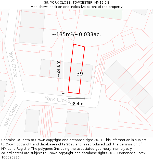 39, YORK CLOSE, TOWCESTER, NN12 6JE: Plot and title map
