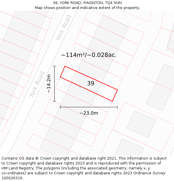 39, YORK ROAD, PAIGNTON, TQ4 5NN: Plot and title map