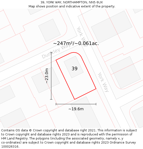 39, YORK WAY, NORTHAMPTON, NN5 6UX: Plot and title map
