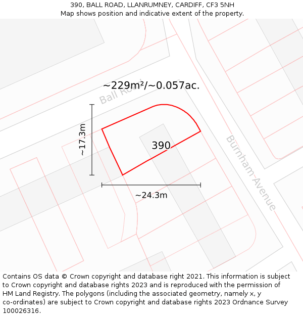 390, BALL ROAD, LLANRUMNEY, CARDIFF, CF3 5NH: Plot and title map