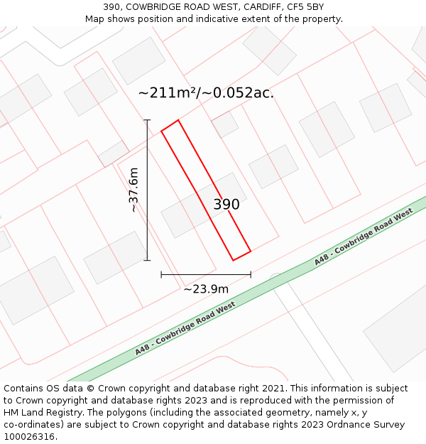 390, COWBRIDGE ROAD WEST, CARDIFF, CF5 5BY: Plot and title map