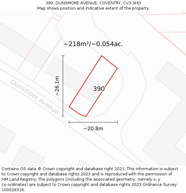 390, DUNSMORE AVENUE, COVENTRY, CV3 3HD: Plot and title map