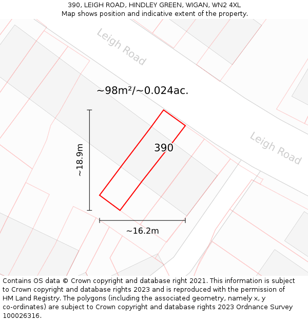 390, LEIGH ROAD, HINDLEY GREEN, WIGAN, WN2 4XL: Plot and title map