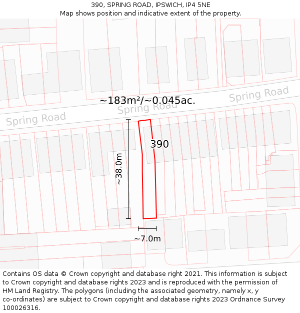 390, SPRING ROAD, IPSWICH, IP4 5NE: Plot and title map