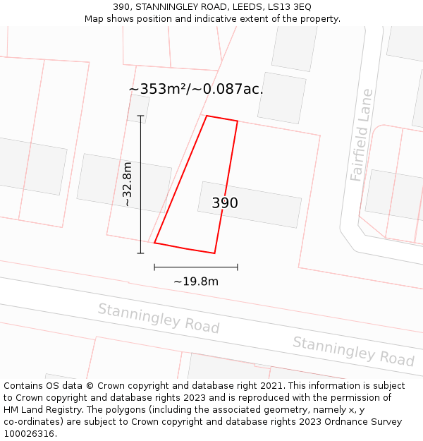 390, STANNINGLEY ROAD, LEEDS, LS13 3EQ: Plot and title map