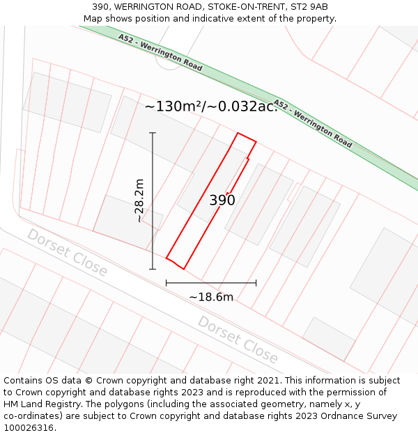 390, WERRINGTON ROAD, STOKE-ON-TRENT, ST2 9AB: Plot and title map