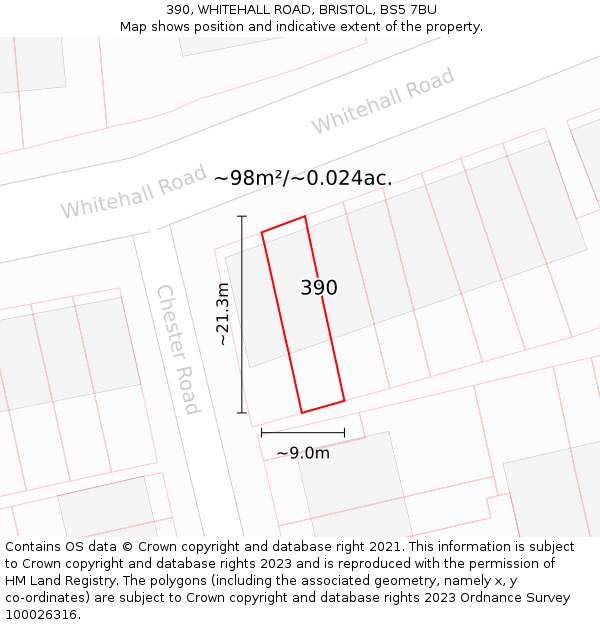 390, WHITEHALL ROAD, BRISTOL, BS5 7BU: Plot and title map