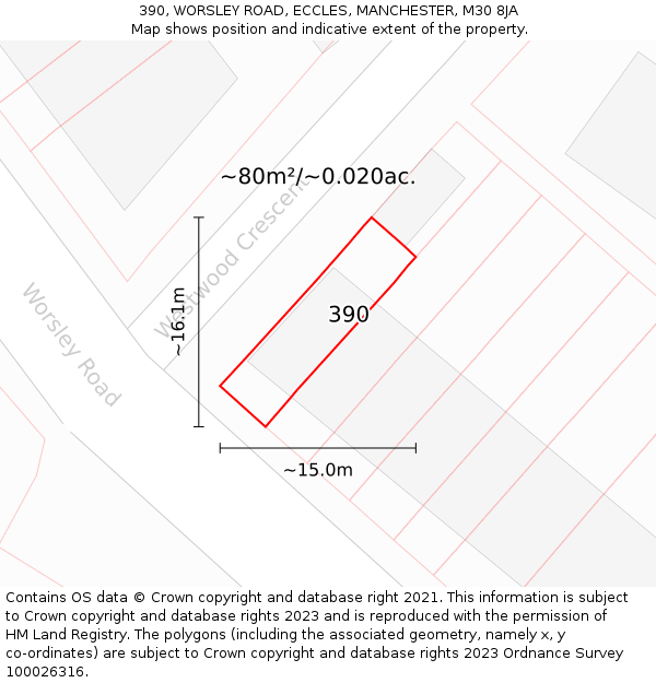390, WORSLEY ROAD, ECCLES, MANCHESTER, M30 8JA: Plot and title map