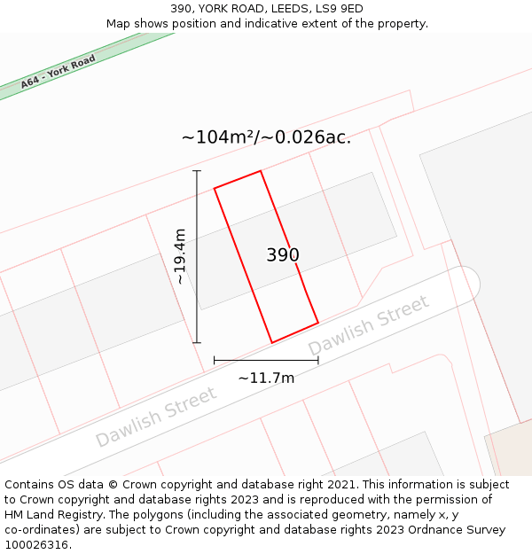 390, YORK ROAD, LEEDS, LS9 9ED: Plot and title map