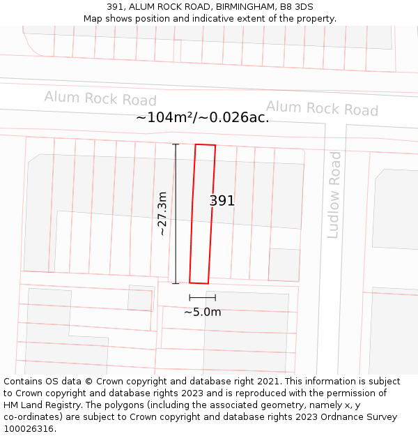 391, ALUM ROCK ROAD, BIRMINGHAM, B8 3DS: Plot and title map
