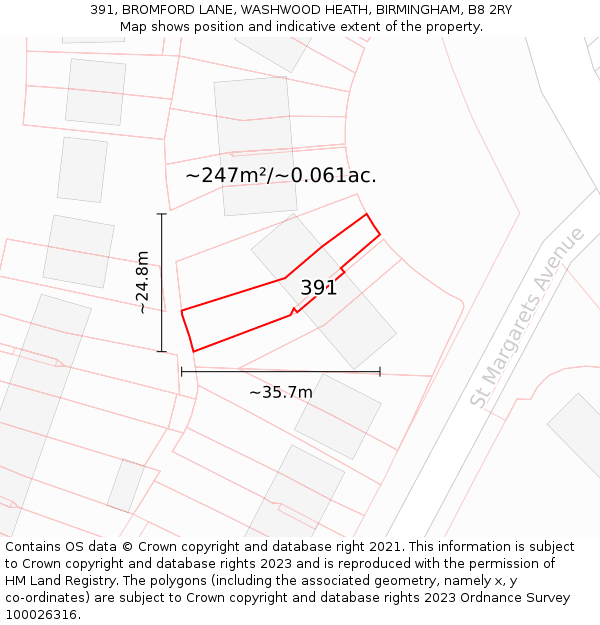 391, BROMFORD LANE, WASHWOOD HEATH, BIRMINGHAM, B8 2RY: Plot and title map