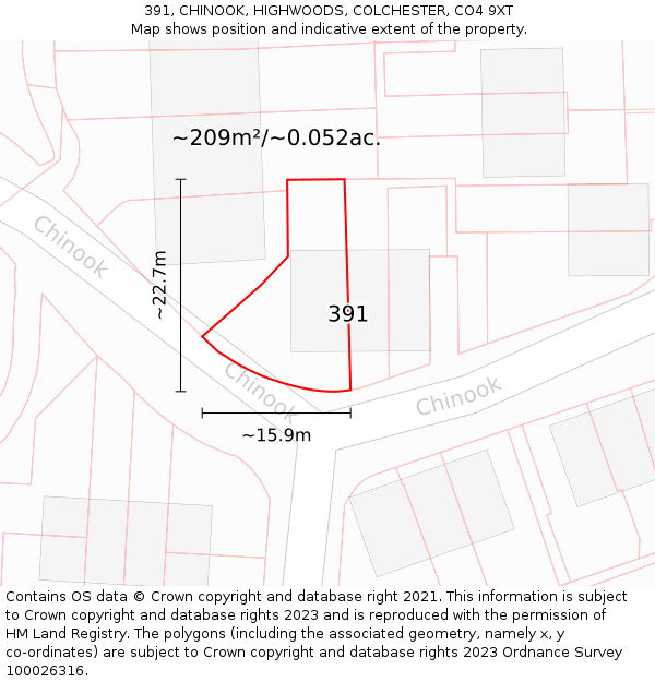 391, CHINOOK, HIGHWOODS, COLCHESTER, CO4 9XT: Plot and title map