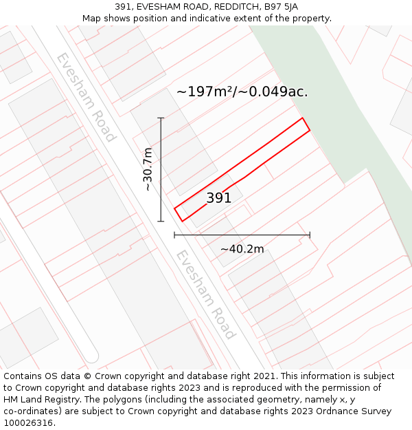 391, EVESHAM ROAD, REDDITCH, B97 5JA: Plot and title map