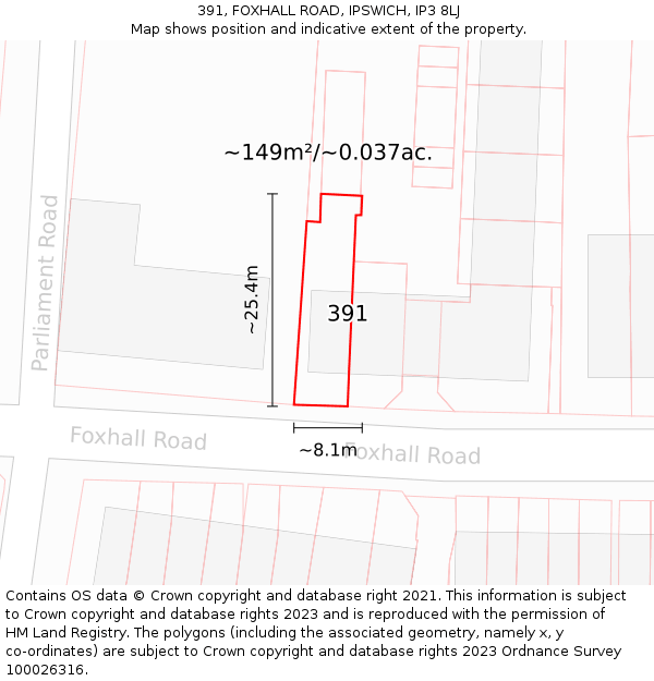 391, FOXHALL ROAD, IPSWICH, IP3 8LJ: Plot and title map