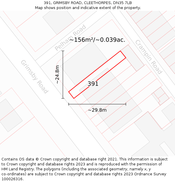 391, GRIMSBY ROAD, CLEETHORPES, DN35 7LB: Plot and title map