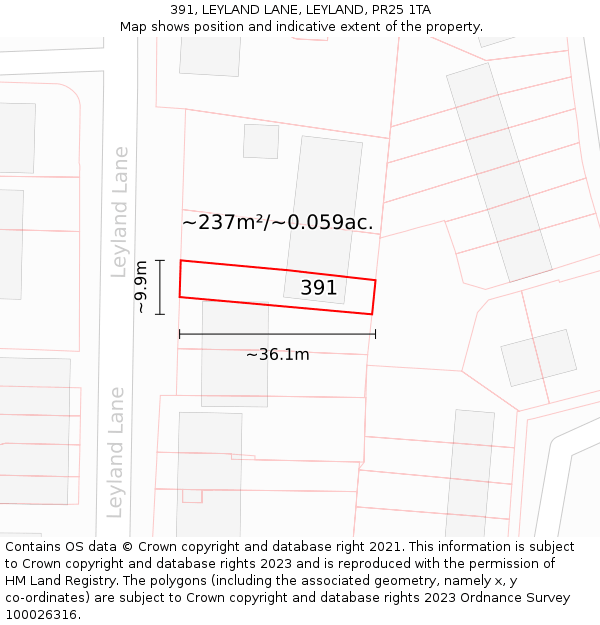 391, LEYLAND LANE, LEYLAND, PR25 1TA: Plot and title map