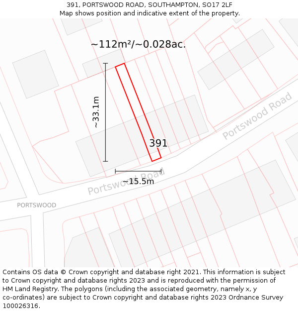 391, PORTSWOOD ROAD, SOUTHAMPTON, SO17 2LF: Plot and title map