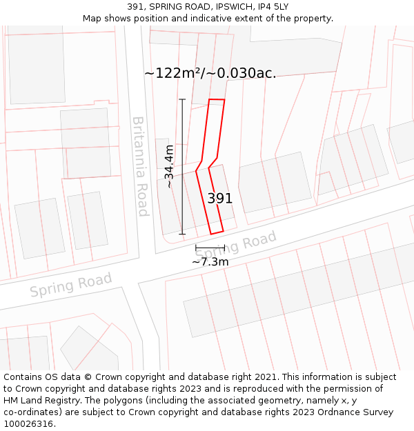 391, SPRING ROAD, IPSWICH, IP4 5LY: Plot and title map