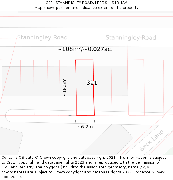 391, STANNINGLEY ROAD, LEEDS, LS13 4AA: Plot and title map