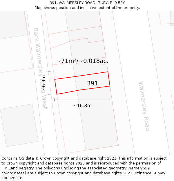 391, WALMERSLEY ROAD, BURY, BL9 5EY: Plot and title map