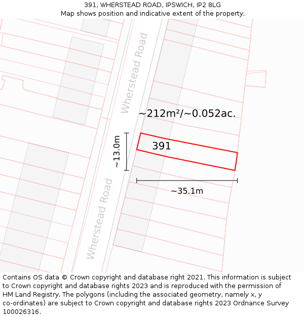 391, WHERSTEAD ROAD, IPSWICH, IP2 8LG: Plot and title map