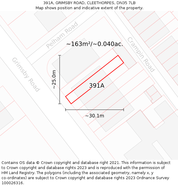 391A, GRIMSBY ROAD, CLEETHORPES, DN35 7LB: Plot and title map