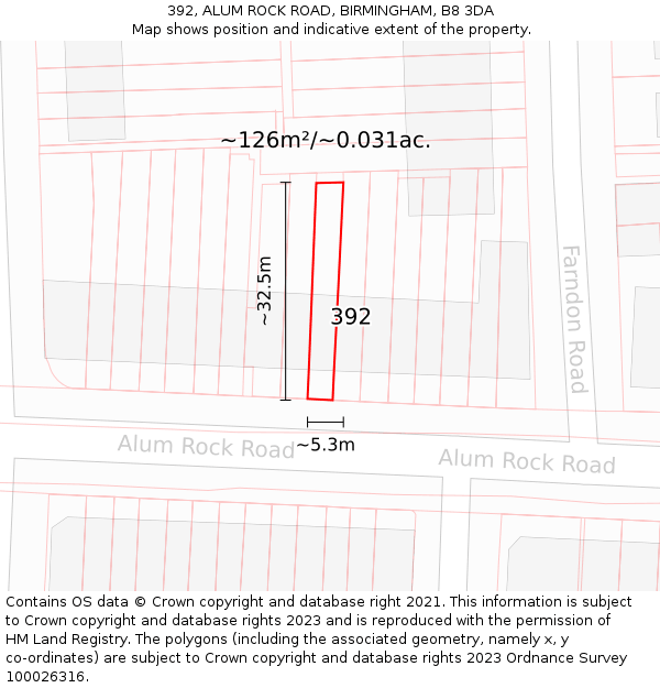392, ALUM ROCK ROAD, BIRMINGHAM, B8 3DA: Plot and title map