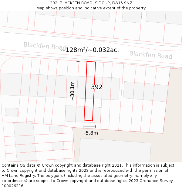 392, BLACKFEN ROAD, SIDCUP, DA15 9NZ: Plot and title map