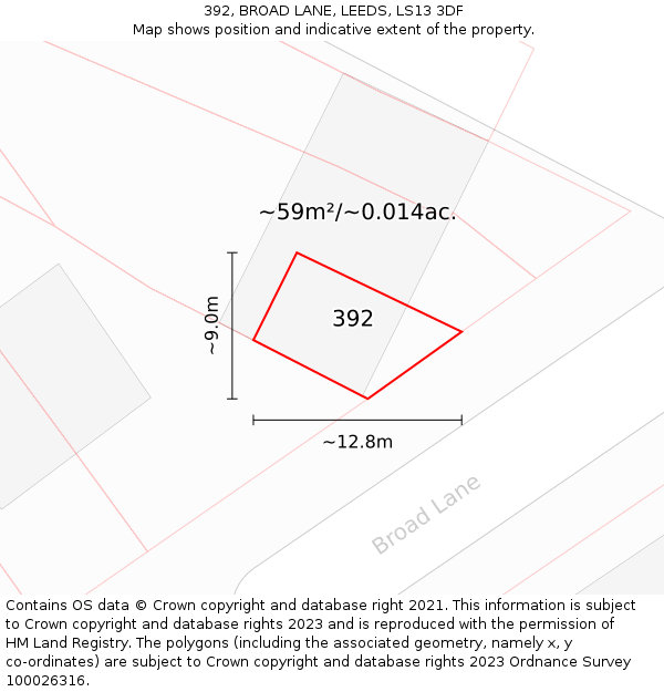 392, BROAD LANE, LEEDS, LS13 3DF: Plot and title map