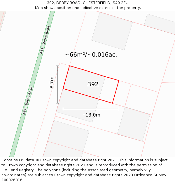 392, DERBY ROAD, CHESTERFIELD, S40 2EU: Plot and title map