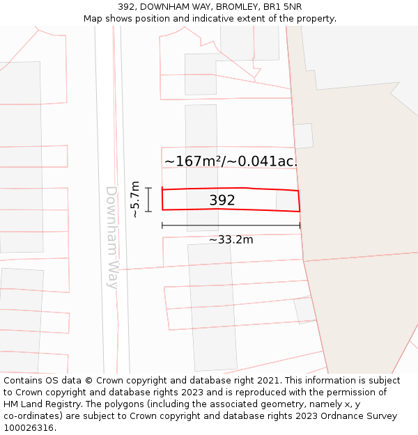 392, DOWNHAM WAY, BROMLEY, BR1 5NR: Plot and title map